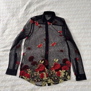 Asos Design Sheer Rose-Embroidered Top - M